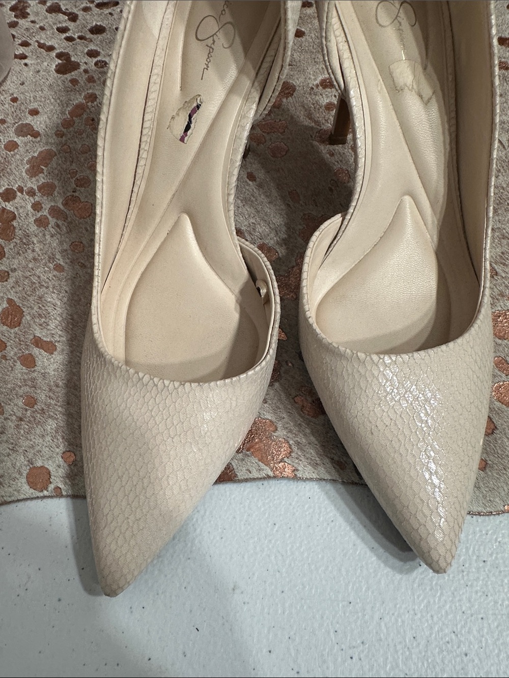 Jessica Simpson Cream Textured Pointed-Toe Pumps - Picture 7 of 7